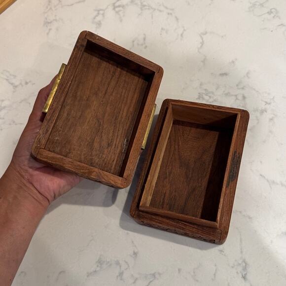 Vintage wooden Hand Carved Trinket Jewelry Box Flower Design bohemian western - Picture 8 of 10